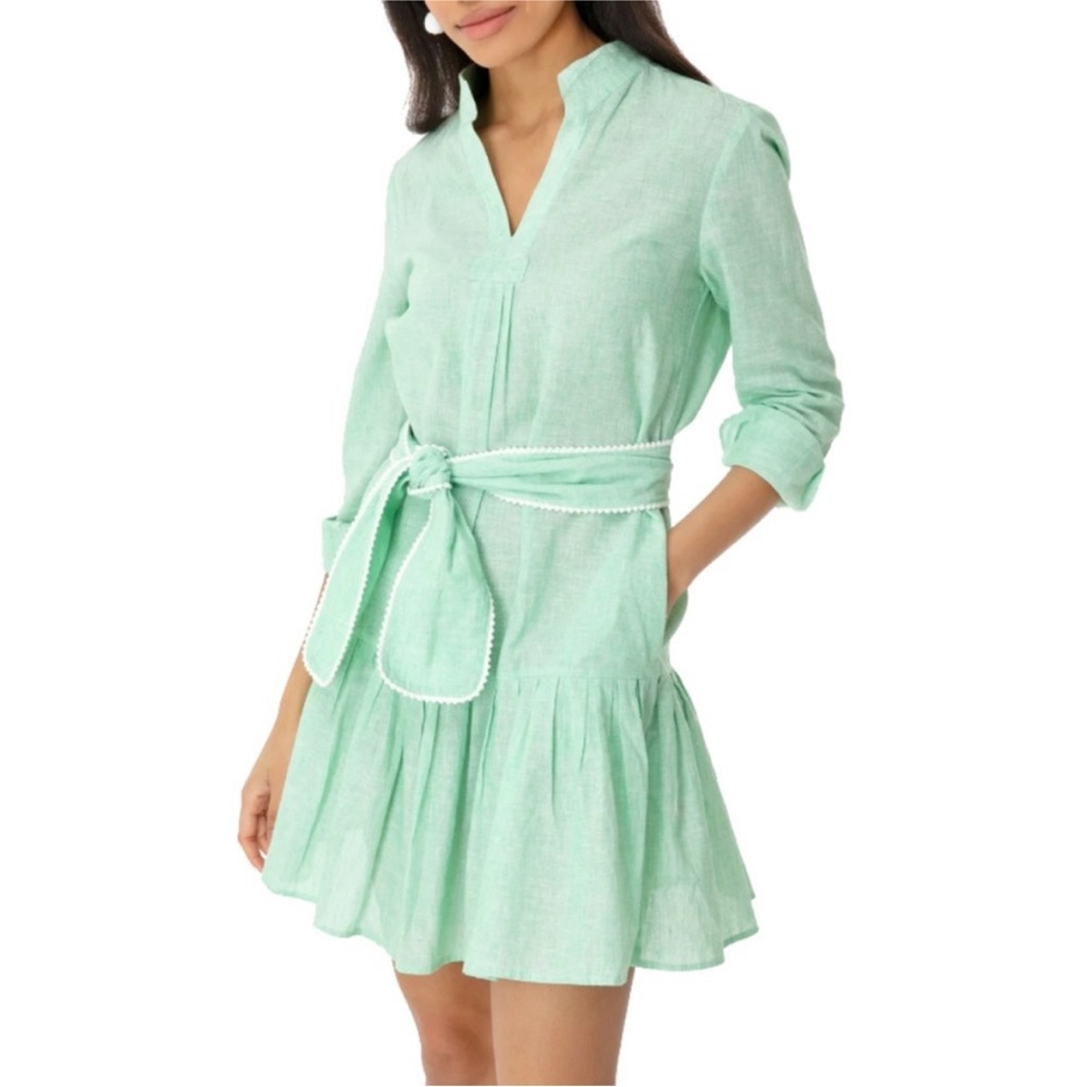 Tuckernuck ||‎ Surrey Shift Dress Belted Mini in Mint Green Linen XS
